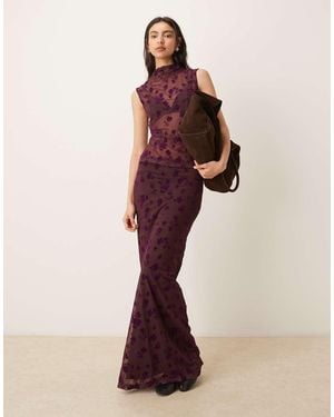 ASOS Low Rise Maxi Flocked Floral Skirt - Purple