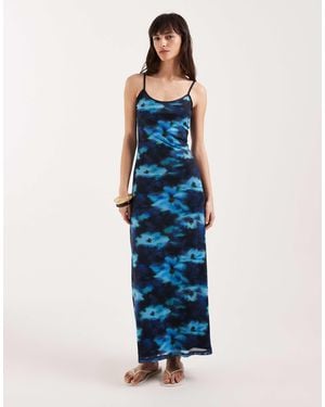 JJXX Maxi Mesh Dress With Floral Print - Blue