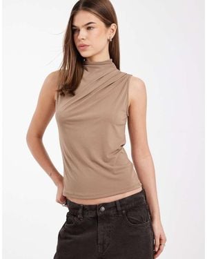 Pieces Drape Neck Sleeveless Top - Grey
