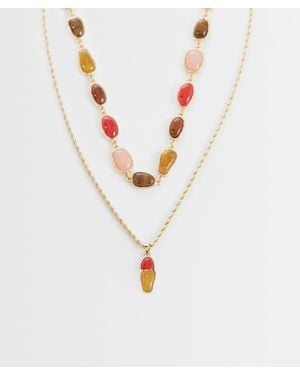 Reclaimed Vintage 2 Row Pendant With Semi Precious Stones - White