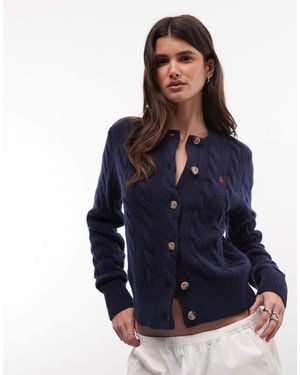 Polo Ralph Lauren Cardigan aus wollmix mit zopfmuster und logo - Blau