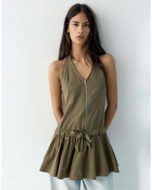 Pull&Bear Short Halter Dress With Zip - Green