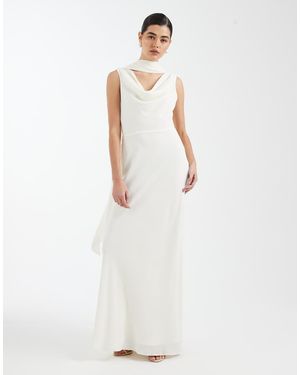 Six Stories Bridesmaid Crepe Plunge Cowl Front Maxi Dress - White