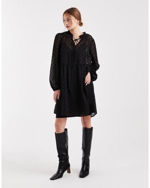 Pieces Sheer Dobby Mini Dress - Black