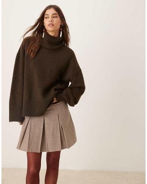 Gina Tricot High Neck Long Sleeve Knitted Wool Alpaca Jumper - Brown