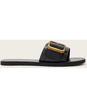 AllSaints Ella Chunky Buckle One Strap Leather Sliders - Natural