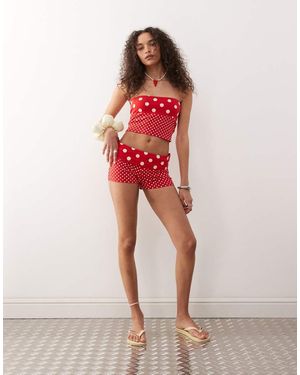 Reclaimed Vintage Mixed Polka Dot Print Micro Short Co-ord - Red