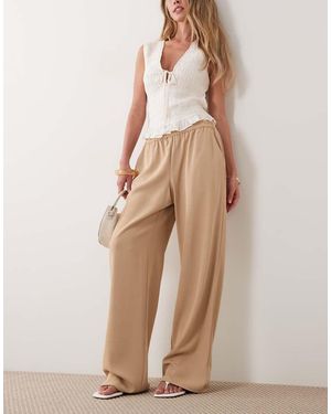 River Island Pantalones Marrones De Pernera Ancha Con Cinturilla Elástica De Crepé Suave - Neutro