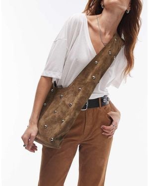 Mango Suede Studded Slouchy Shoulder Bag - White