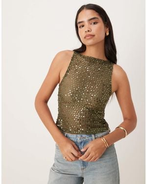 Motel Dudley Sequin Knit Singlet Top - Green