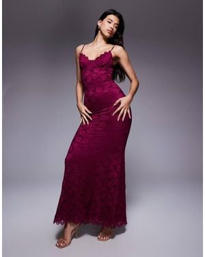 Wanderdoll Leah Structured Cami Lace Fishtail Maxi Dress - Purple