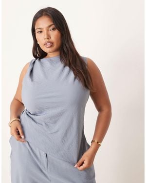 ASOS Asos Design Curve Asymmetric Textured Twist Detail Top Co-ord - Blue
