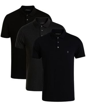 French Connection 3 Pack Cotton Short Sleeve Polo Shirts - Black