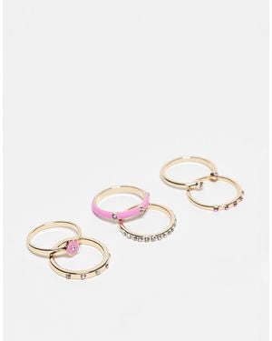 River Island 6 Pack Enamel And Pave Rings - Natural