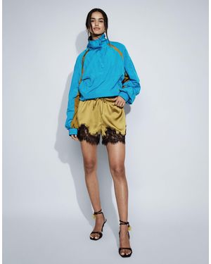 ASOS Satin Lace Trim Drawstring Waist Short - Blue
