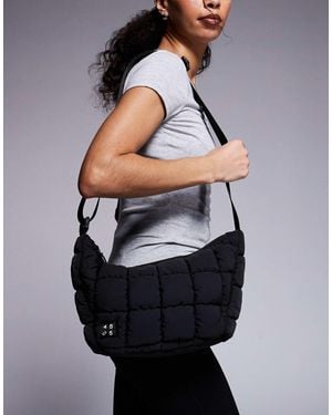 4505 Quilted Woven Sling Bag With Inner Zip Pocket - Black