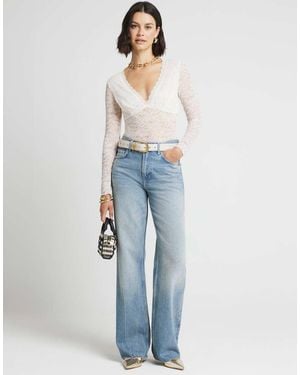 River Island Plunge Lace Bodysuit - Blue