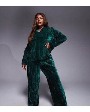 ASOS Asos Design Curve Velvet Texture Pyjama Set - Blue