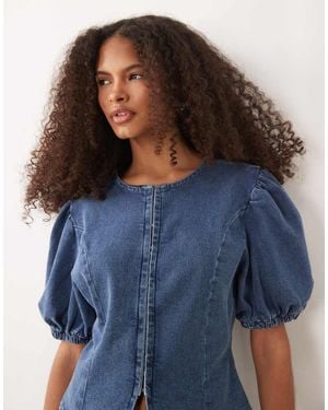 Miss Selfridge Puff Sleeve Denim Top Co-ord - Blue
