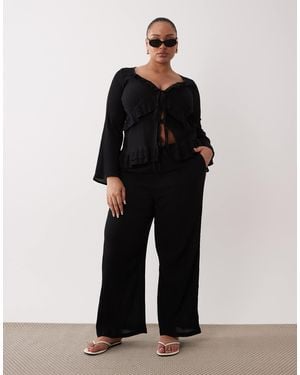 Esmee Curve Tie Front Beach Trouser - Black