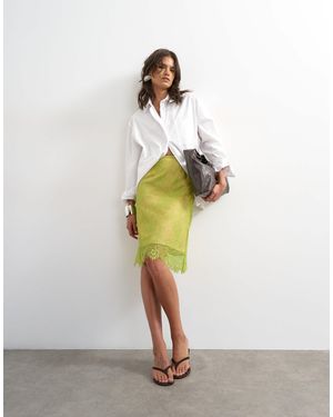 TOPSHOP Lace Midi Skirt With Taupe Insert - White
