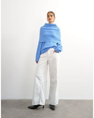 TOPSHOP Knit Deep Fold Bardot Sweater - White