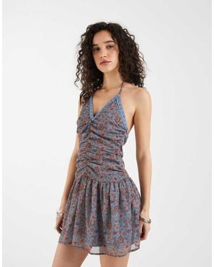 Motel Emika Chiffon Ruched Halter Mini Dress - White