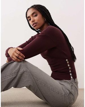 Motel Elira Boat Neck Button Detail Synched Jumper - Brown