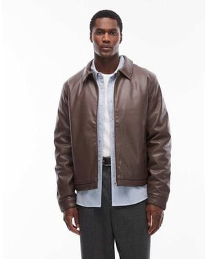 ASOS Faux Leather Harrington Jacket - Brown