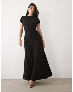 ASOS Devore Ruched Detail Short Sleeve Maxi Dress - Black