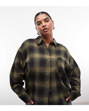 ASOS Asos Design Curve Oversized Geruite Overhemd Met Geborstelde Afwerking - Bruin