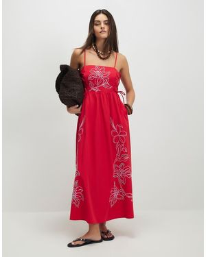 River Island Cotton Broderie Tie Side Midi Dress - Red