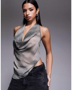 I.AM.GIA Grayson Chiffon Deep Cowl Neck Drape Detail Open Back Top - Grey