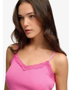 Superdry Essential Lace Trim Cropped Cami Top - Red
