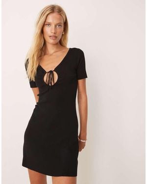 Mango Compact Knit Mini Tea Dress With Tie Detail - Black