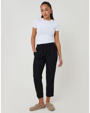 Threadbare Petite Linen Blend Drawstring Waist Tapered Trousers - Blue