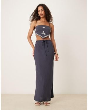ASOS Linen Blend Bias Maxi Skirt - Blue