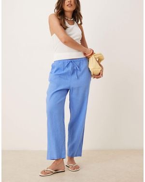 Mango Tie Waist Linen Pants - Blue