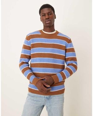 ASOS Ruimvallende Gebreide Gestreepte Trui Met Ronde Hals - Blauw