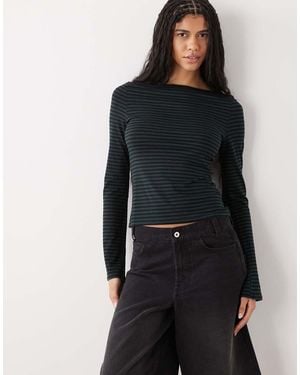 Weekday Annie Soft Boat Neck Long Sleeve Top - Black