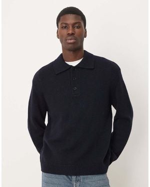 ARKET Jersey Con Cuello Tipo Polo De Lana Pura Texturizada De - Azul