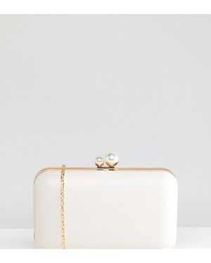 True Decadence Box Clutch Bag With Pearl Fastening - White