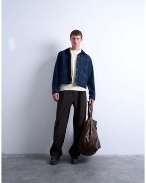 TOPMAN Wide Leg Check Smart Pants - Blue