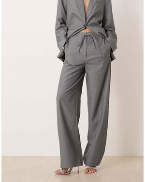 Vila Tie Waist Wide Leg Tailored Trouser Co-Ord - Grey