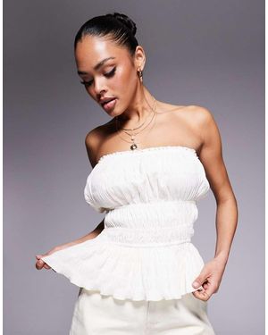 Kaiia Exclusive Shirred Bandeau Top - White