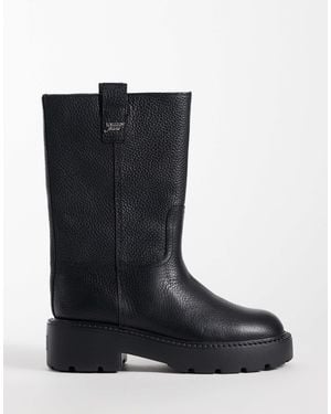Tommy Hilfiger Miya Premium Leather Mid Boots - Black