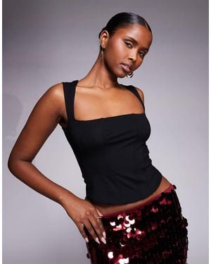 Oh Polly Square Neck Jersey Corset Top - Black