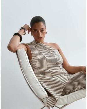 ARRANGE Curve One Shoulder Structured Top With Asymmetric Hem - Metallic