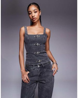Liquor N Poker Denim Corset Co-Ord With Buckle Detail - Blue