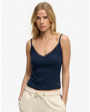 Superdry – athletic essentials – camisole-oberteil aus pointelle - Blau